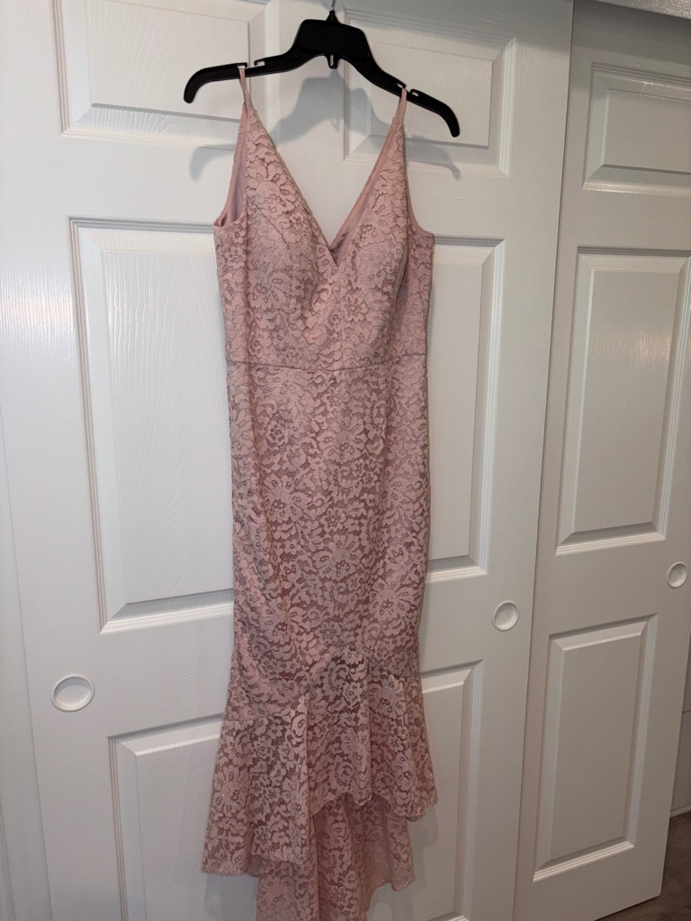 Eliza J Blush Pink Lace High-Low V-Neck Dress